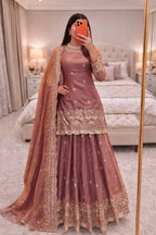 Teeya Creation Onion Color Fendy Satin Heavy Embroidery Work Wedding Wear Stitched Lehenga Choli | Grocsy