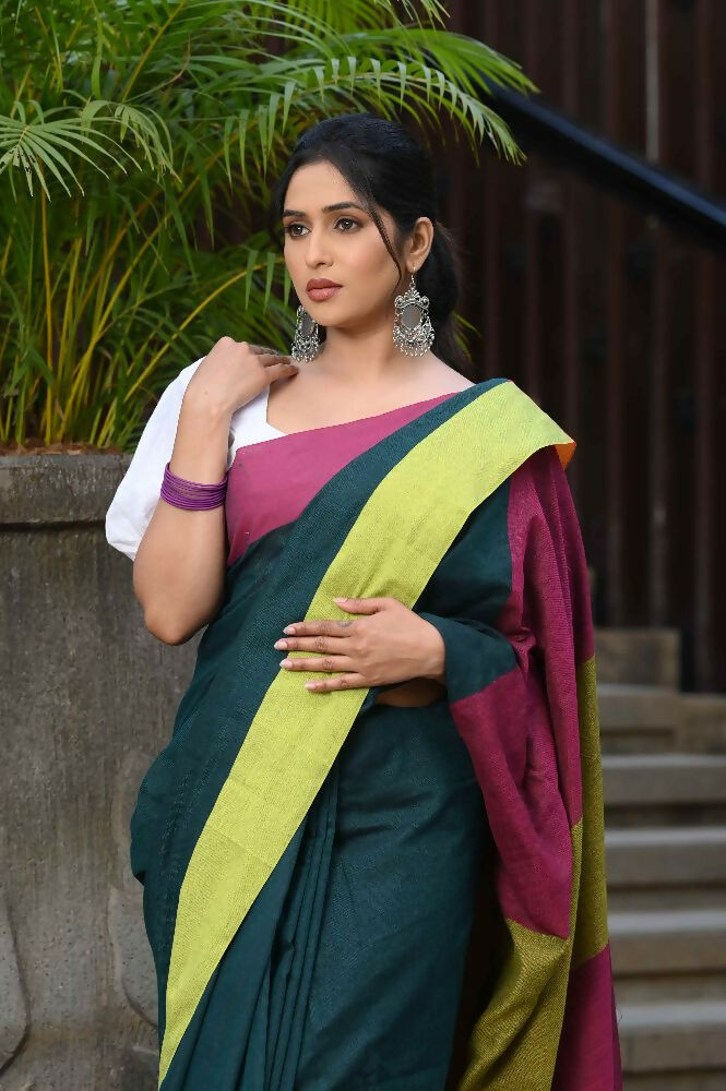 Beatitude Green Cotton Handloom Saree | Grocsy