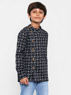 Manet Ethnic Full Sleeves Circle Printed Shirt - Black | Grocsy
