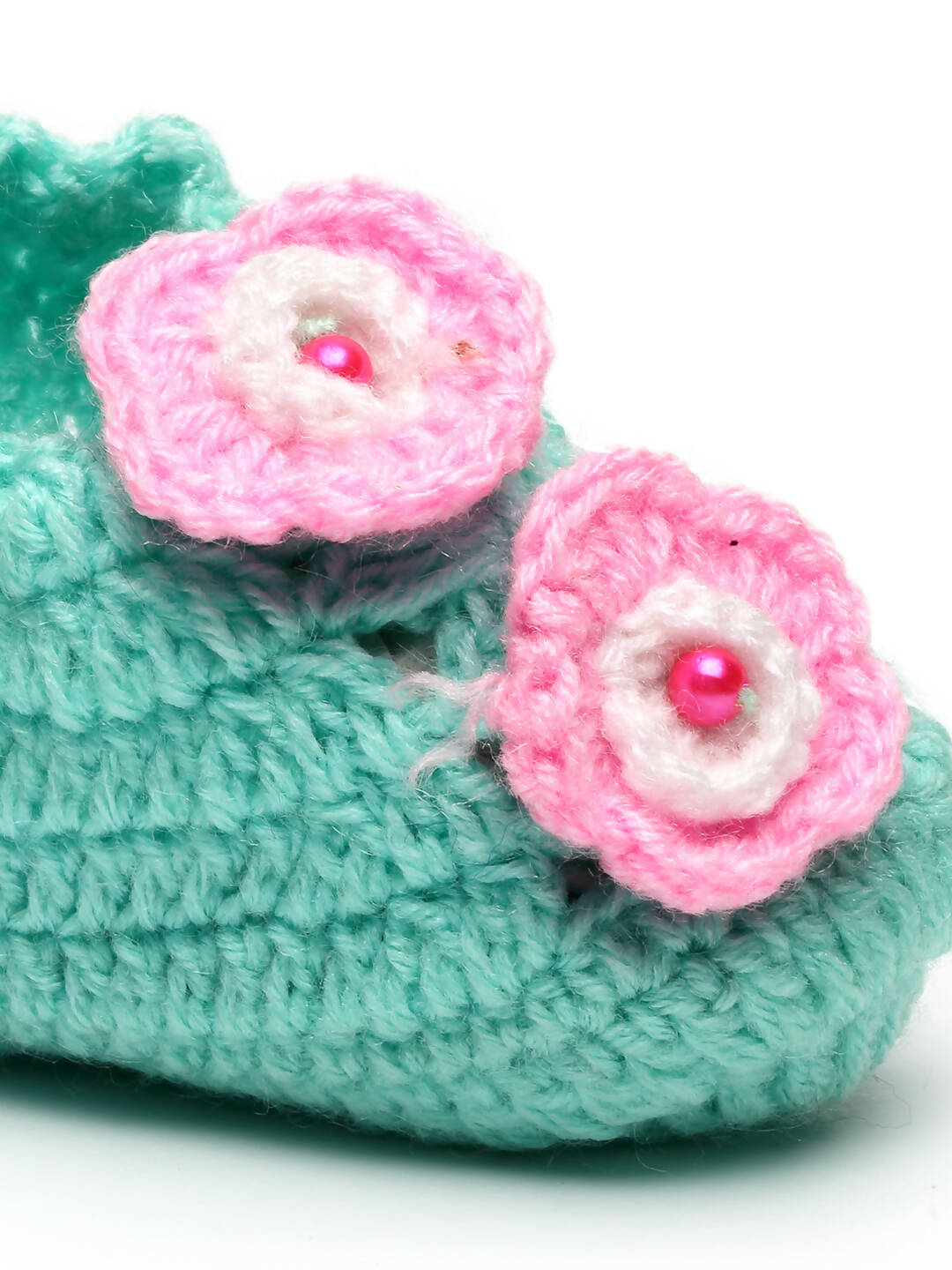 Chutput Kids Woollen Hand Knitted Flower Detailed Booties - Green | Grocsy
