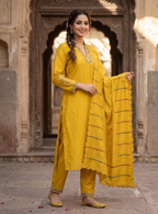 Teeya Creation Mustard Yellow Embroidered Silk Kurta Pant Set With Dupatta | Grocsy