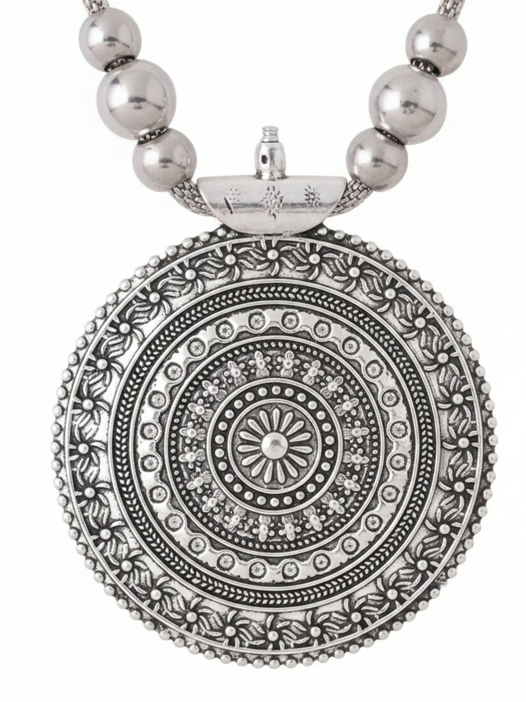 NVR Women Round Mandaliya Silver Plated Necklace | Grocsy