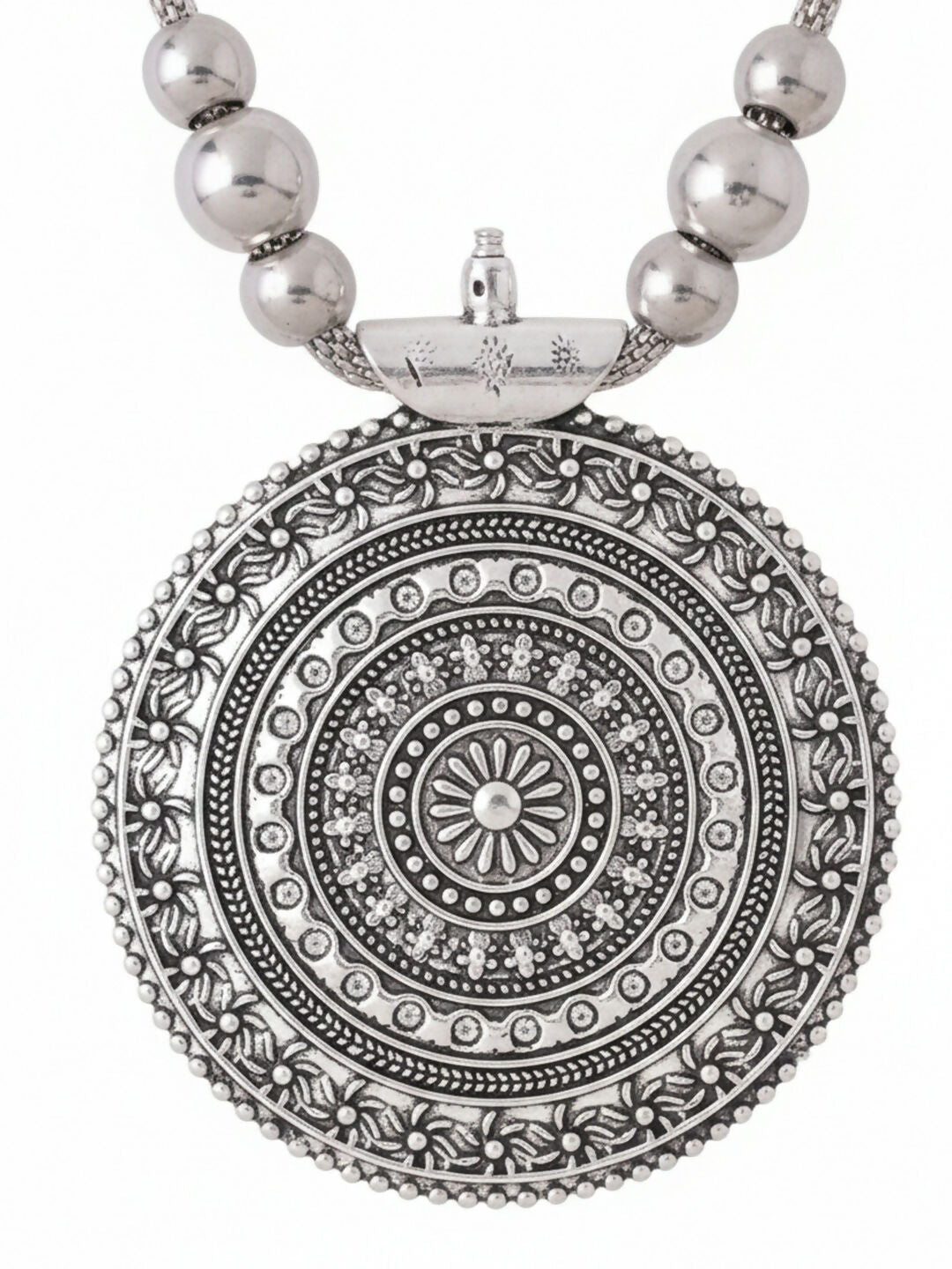 NVR Women Round Mandaliya Silver Plated Necklace | Grocsy