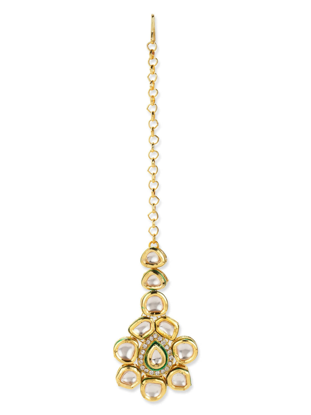 Gold-Polished Maharani Kundan Neckpiece With Earrings And Maang Tikka - Ruby Raang | Grocsy