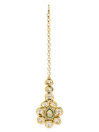 Gold-Polished Maharani Kundan Neckpiece With Earrings And Maang Tikka - Ruby Raang | Grocsy