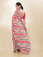 Off White Georgette Bandhani Printed,Embroidery Work Saree - Bandhan | Grocsy