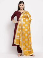 Myshka Women's Beautiful Burgundy Cotton Solid 3/4 Sleeve Square Neck Casual Kurta Pant Dupatta Set | Grocsy