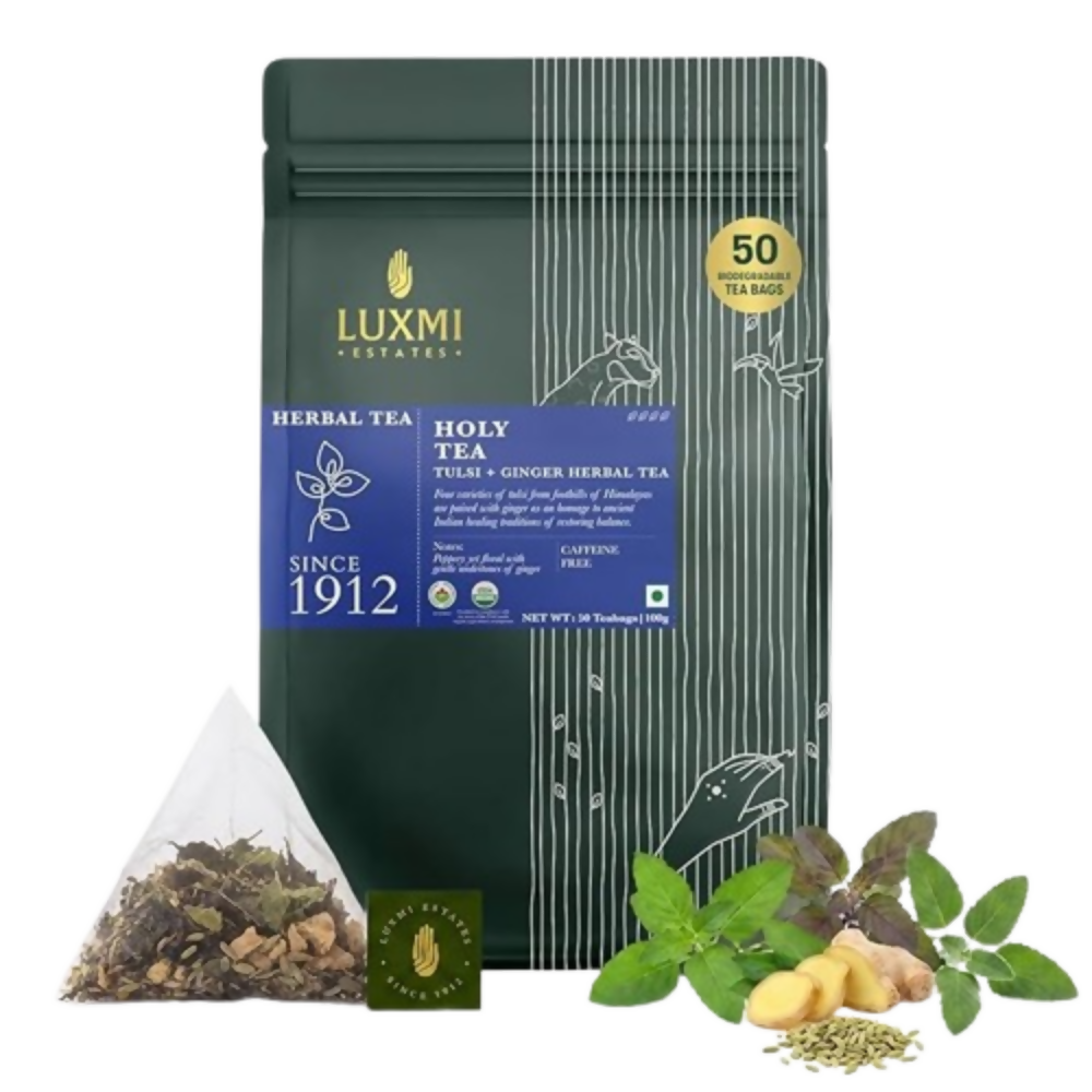 Luxmi Estates Holy Tea Tin - Tulsi Herbal Infusion | Grocsy