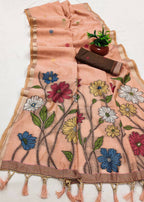 Vastranavya Peach Muga Cotton Meenakari & Azarakh Pallu Saree with Contrast Blouse | Grocsy