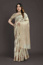 Off White Pure Raw Silk Zari Woven Saree with Unstitched Blouse Piece - Alisha | Grocsy