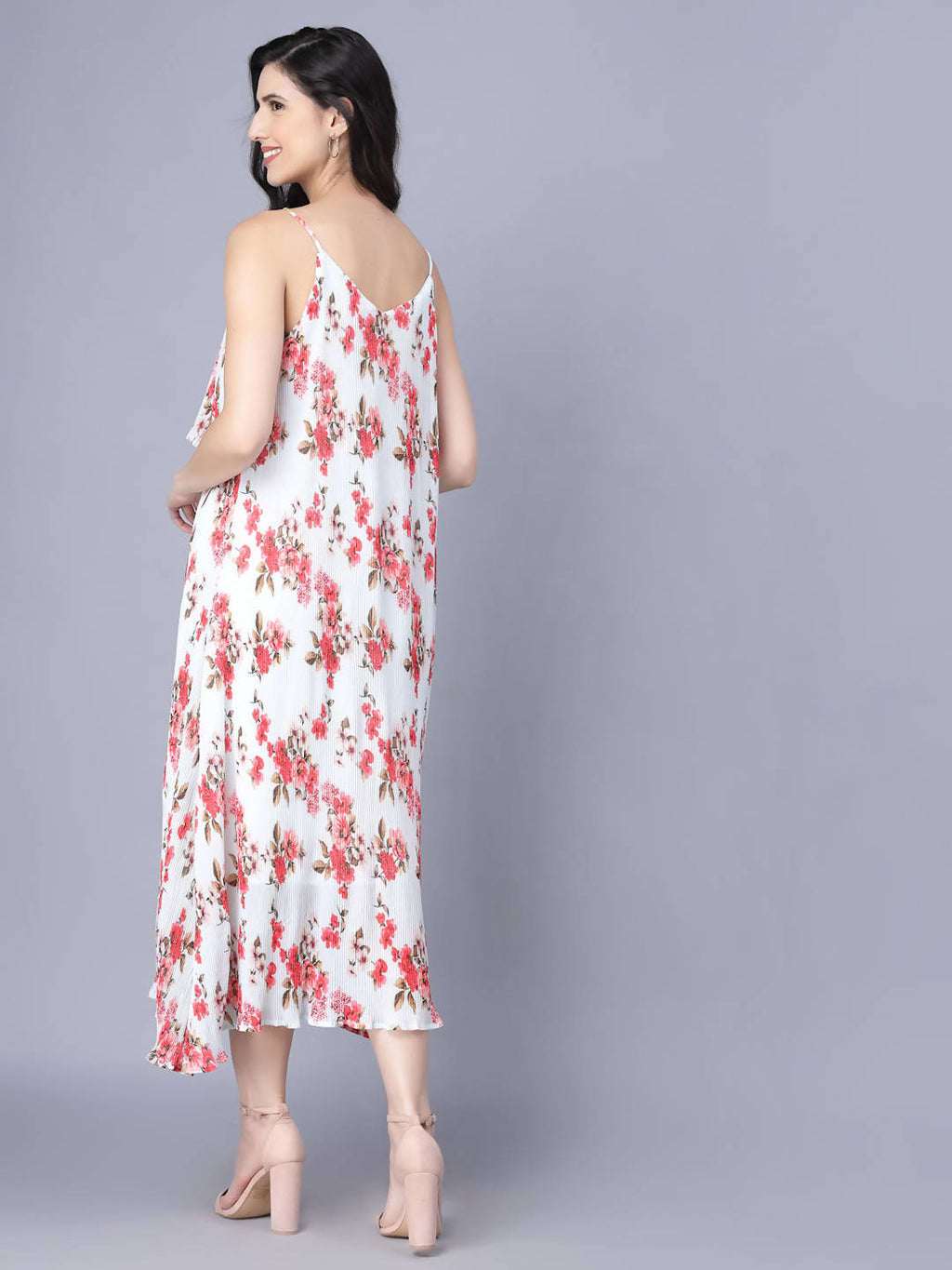 Myshka White Red Floral Layered Midi Dress | Grocsy