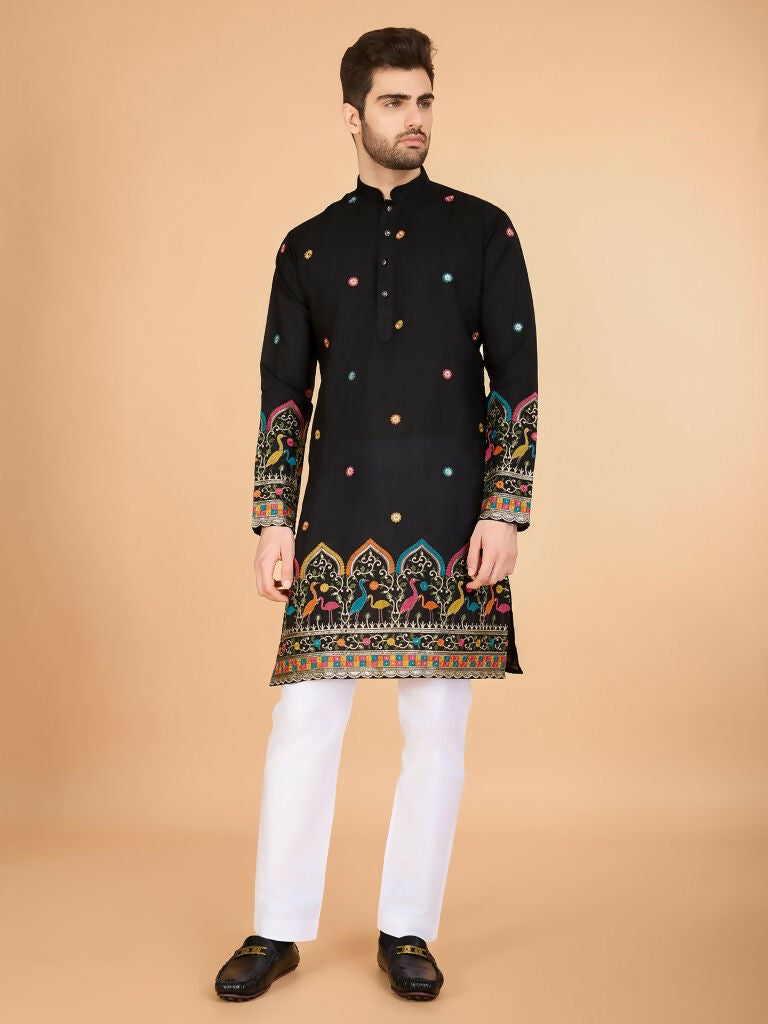 Vastranavya Black Exclusive Festival Wear Viscose Silk Thread & Sequence Embroidered Work Kurta | Grocsy