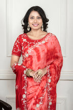 Morchari Red Crepe Hand Embroidery Saree And Stitched Blouse | Grocsy
