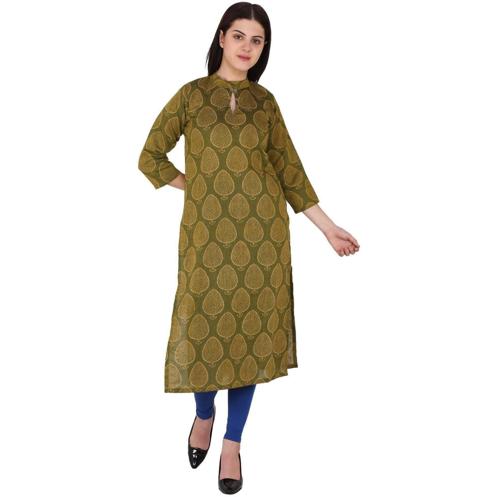 Kanoor Women's Dark Green Cotton Straight Kurti | Grocsy