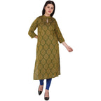 Kanoor Women's Dark Green Cotton Straight Kurti | Grocsy