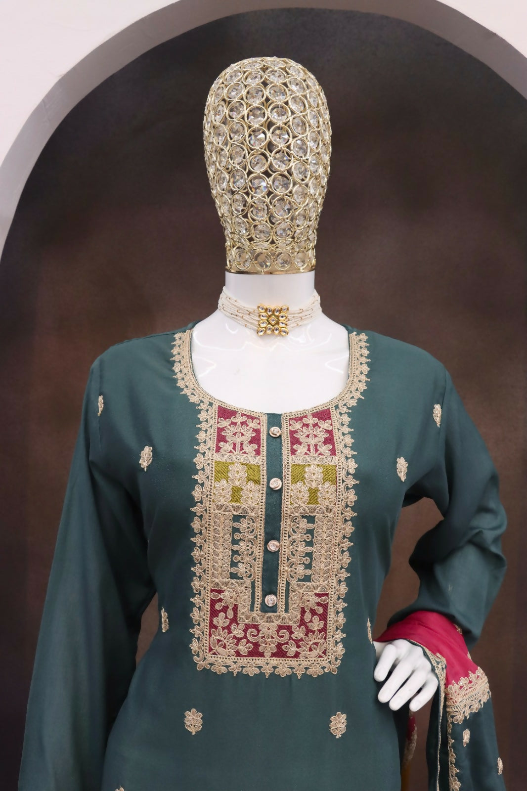 Teeya Creation Green Color Chinon Silk Embroidery Work Wedding Wear Designer Salwar Suit | Grocsy