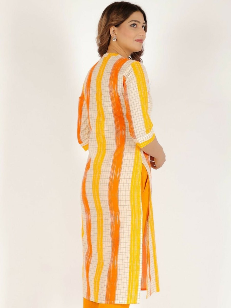 Aramya Yellow Soft Cotton Checkered Straight Kurta for Women | Grocsy