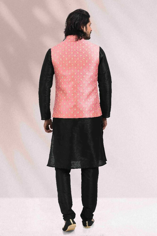 Raivat Ethnic Jacquard Banarasi Silk Woven Work 3 Pics Jacket Set In Pink Colour | Grocsy