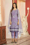 Lavender Heavy Faux Georgette Embroidered Semi Stitched Suit - Dhvani | Grocsy