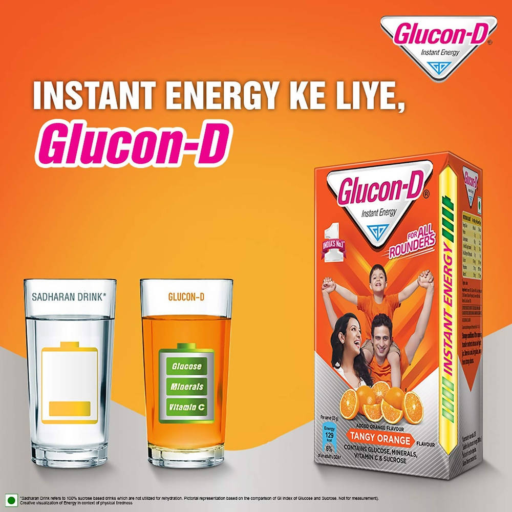 Glucon-D Instant Energy Health Drink - Tangy Orange | Tangy Orange Glucose Powder | Instant Energy & Immunity Recharge | With Vitamin C & Calcium | Grocsy