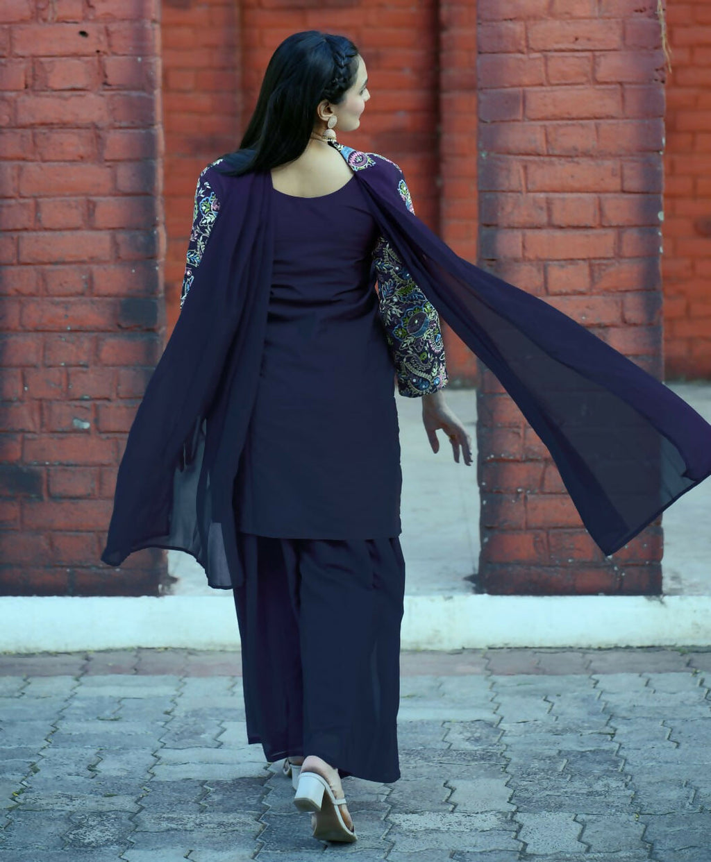 Joban Fashion Blue Silk Embroidered Sharara Set | Grocsy