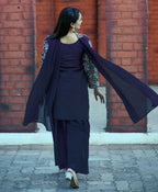 Joban Fashion Blue Silk Embroidered Sharara Set | Grocsy