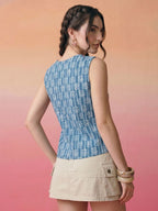 Janasya Blue A-Line Cotton Top | Grocsy