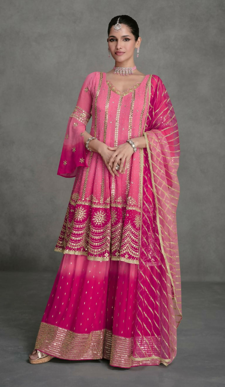 Vastranavya Pink Embroidered Sequins Work Pakistani Palazzo Suit | Grocsy