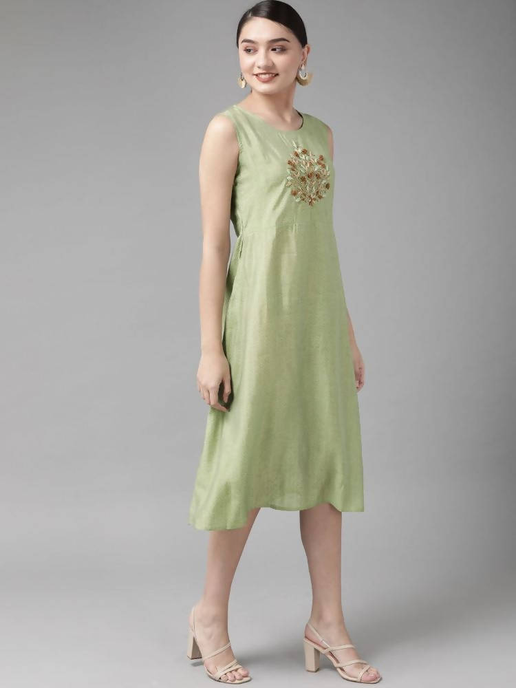 Yufta Silk Green Regular Dress Single | Grocsy