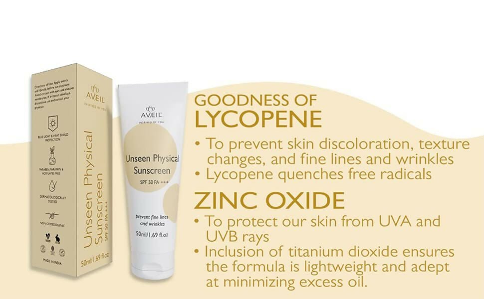 Aveil Unseen Physical Sunscreen SPF 50 PA +++ | Grocsy