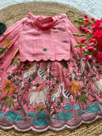Teeya Creation New Girls Blush Pink Pichwai Embroidered Lehenga Choli Set-Pink | Grocsy