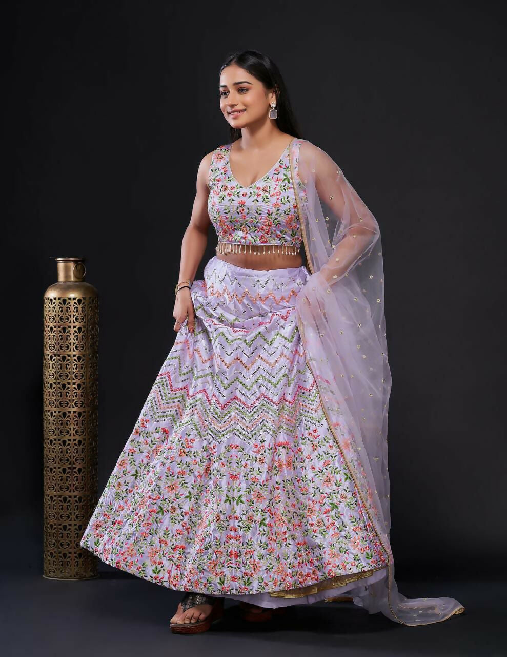 Jyoti Fashion Women's Light Purple Heavy Satin Silk Sequins with Thread Embroidered Designer Lehenga Choli Set | Grocsy