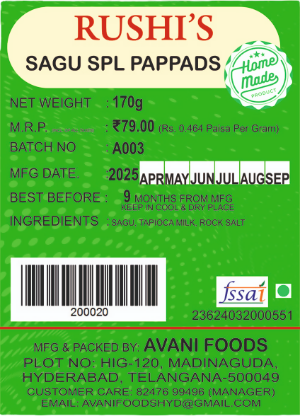 Avani Foods Sagu Spl Papads