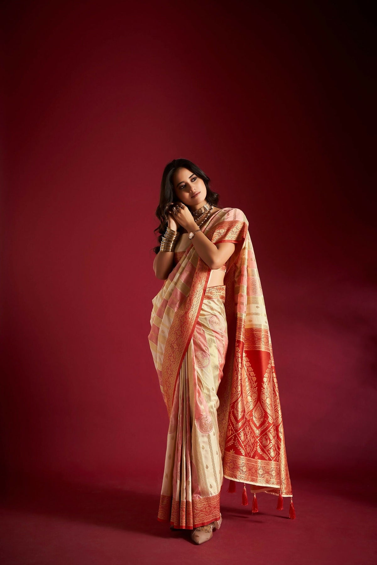 Joban Fashion Multicolor Plain With Weaving Border Banarasi Silk Sarees | Grocsy