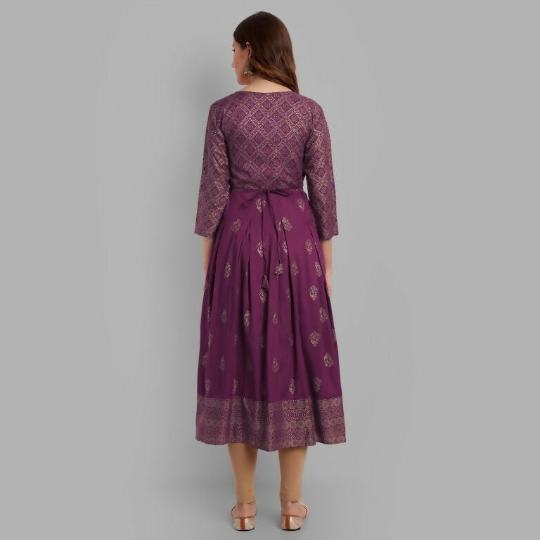 Alvano Beautiful Printed Anarkali Kurta for Women and Girls Casual wear, Partywear, Wedding (Wine) | Grocsy