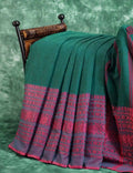 Bottle Green And Pink Colour Contrast Thread Border Khadi Cotton Saree By Gayathri Reddy Designer Studio | Grocsy