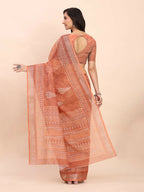 Shree Shyam Fashion Linen Cotton Rust Saree | Grocsy