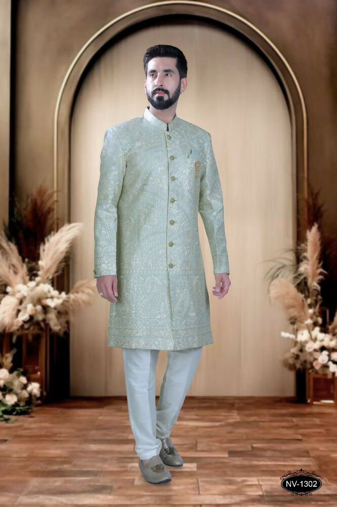 Joban Fashion Men's Green Base Silk Kurta with Pyjama | Grocsy