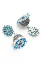 Mominos Fashion Joharkamal Kundan work Jhumka with Sky Blue Beads