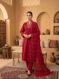 Teeya Creation Rani Pink Embroidered Silk Kurta Pant Set With Dupatta | Grocsy