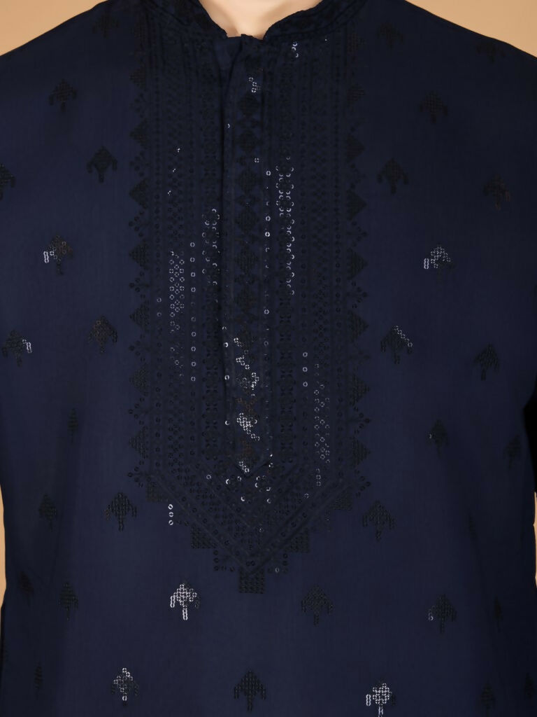 Vastranavya Navy Blue Exclusive Festival Wear Viscose Silk Thread with Sequence Embroidered Work Kurta with Dupatta | Grocsy