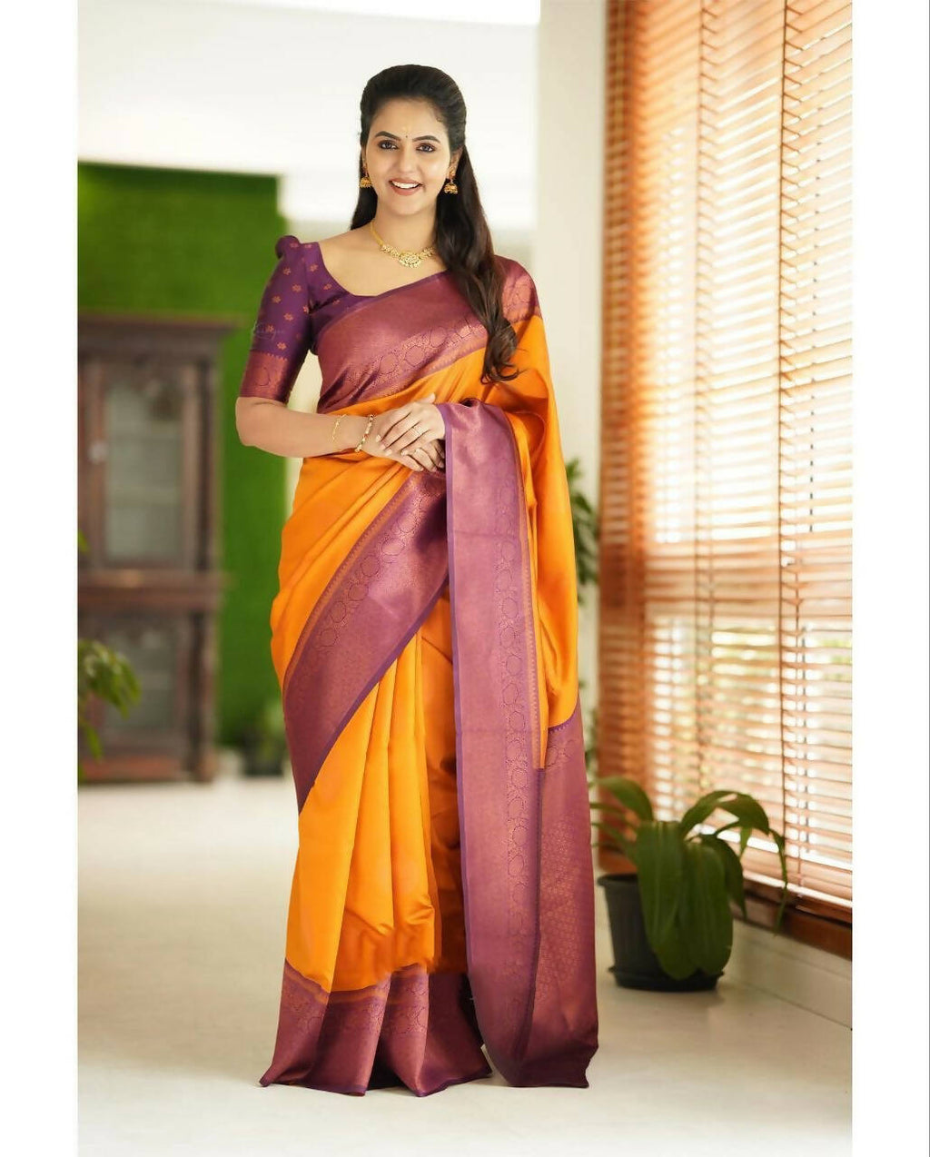 DEIANA'S Beautiful Designer Golden zari Soft Lichi Silk Saree - Yellow | Grocsy