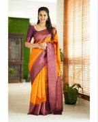 DEIANA'S Beautiful Designer Golden zari Soft Lichi Silk Saree - Yellow | Grocsy