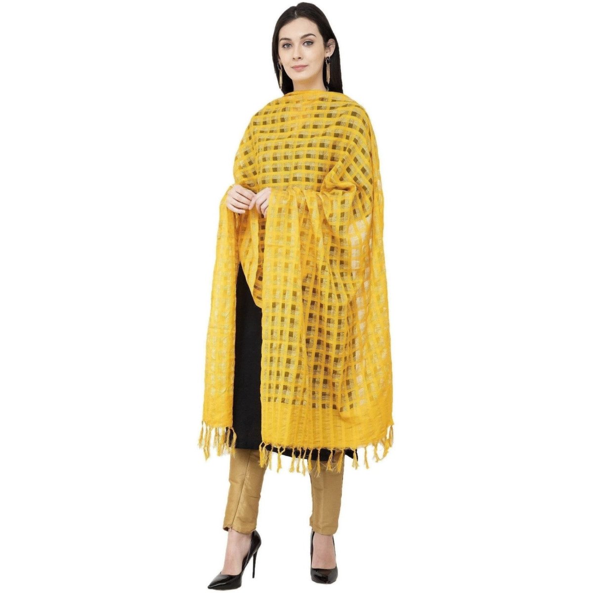A R Silk Golden Box Regular Dupatta Yellow Color Dupatta or Chunni | Grocsy