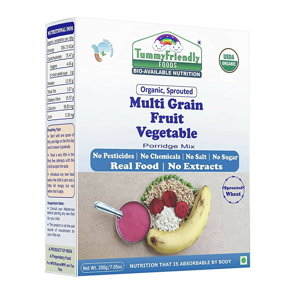 TummyFriendly Foods Organic Sprouted MultiGrain Fruit Vegetable Porridge Mix | Grocsy