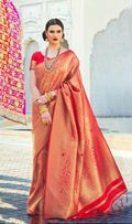 DEIANA'S Beautiful Designer Golden zari Soft Lichi Silk Saree - Red | Grocsy