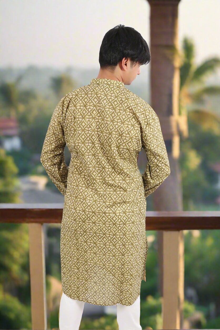 Souchii Men Pure Cotton Geometric Printed Straight Kurta | Grocsy