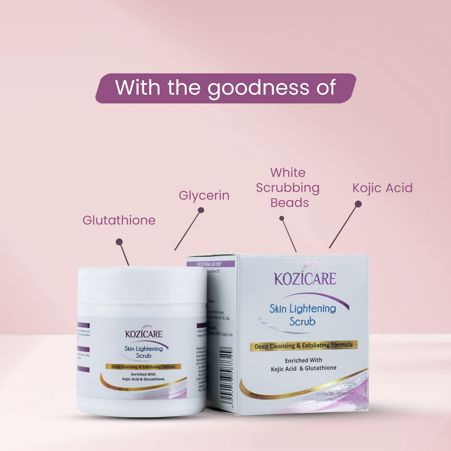 Healthvit Kozicare Skin Lightening Scrub For Deep Cleansing & Exfoliating Formula | Grocsy