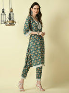Myshka Women's Green Straight Printed Kurta | Grocsy