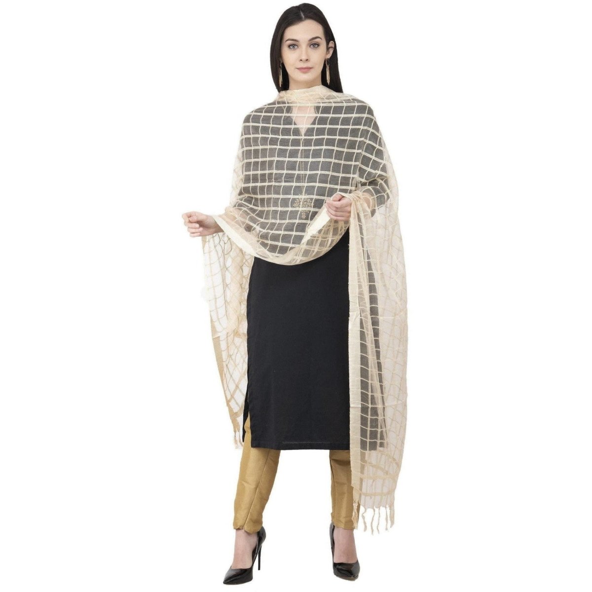 A R Silk Cotton Square Regular Dupatta White Color Dupatta or Chunni | Grocsy